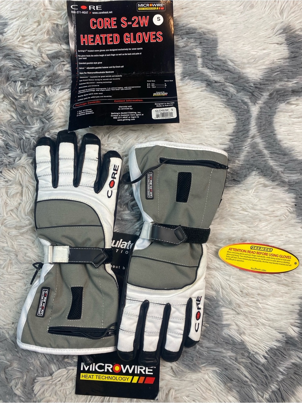 Gerbing's Core  Heated Gloves Womens S Gray White Motorcycle 7V  NO BATTERIES